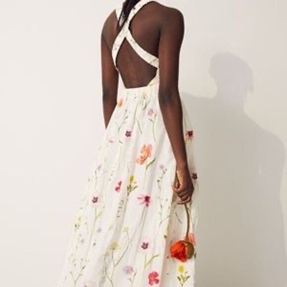 H&M Floral Cotton/Linen Maxi Dress Small - Picture 2 of 8